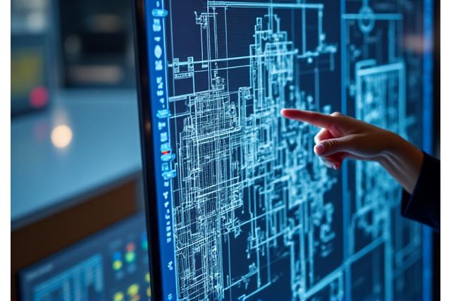 Plans d'ingénierie structurelle affichés sur un écran avec des schémas 3D d'une charpente métallique.